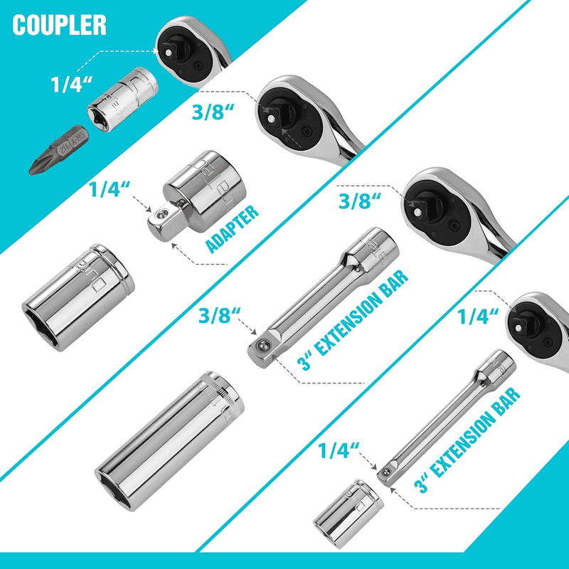121-Piece Mechanics Tool Kits, Include Sae/Metric Sockets Set, 72-Tooth Drive R - Thumbnail 6