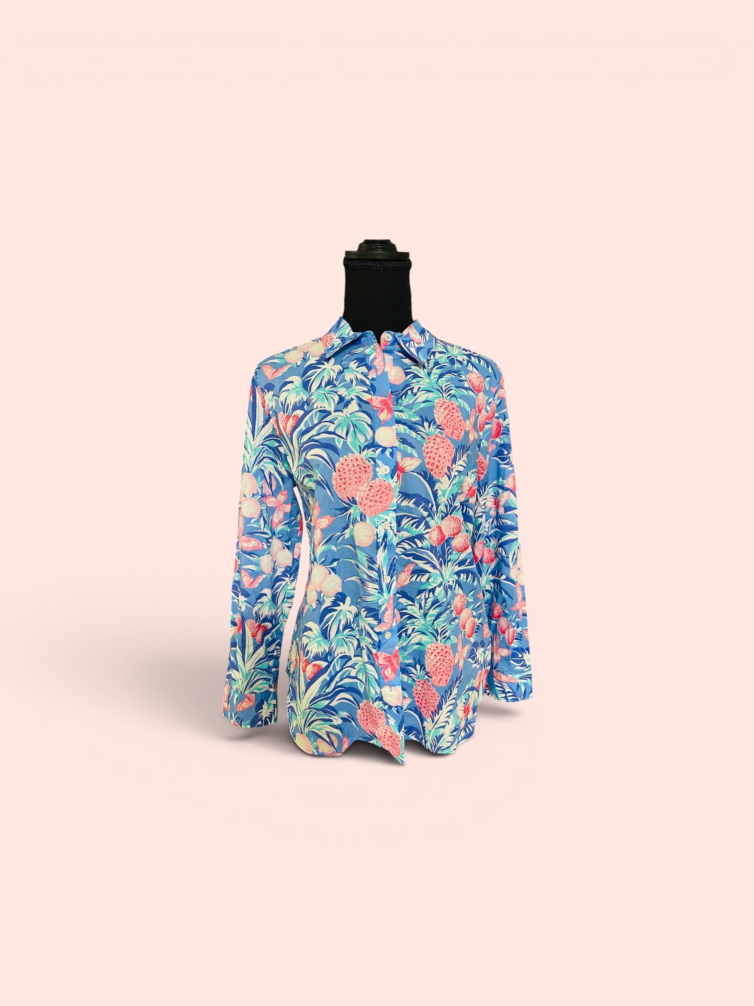 Talbots Tropical Print Long Sleeve Button Down Blouse - Thumbnail 2