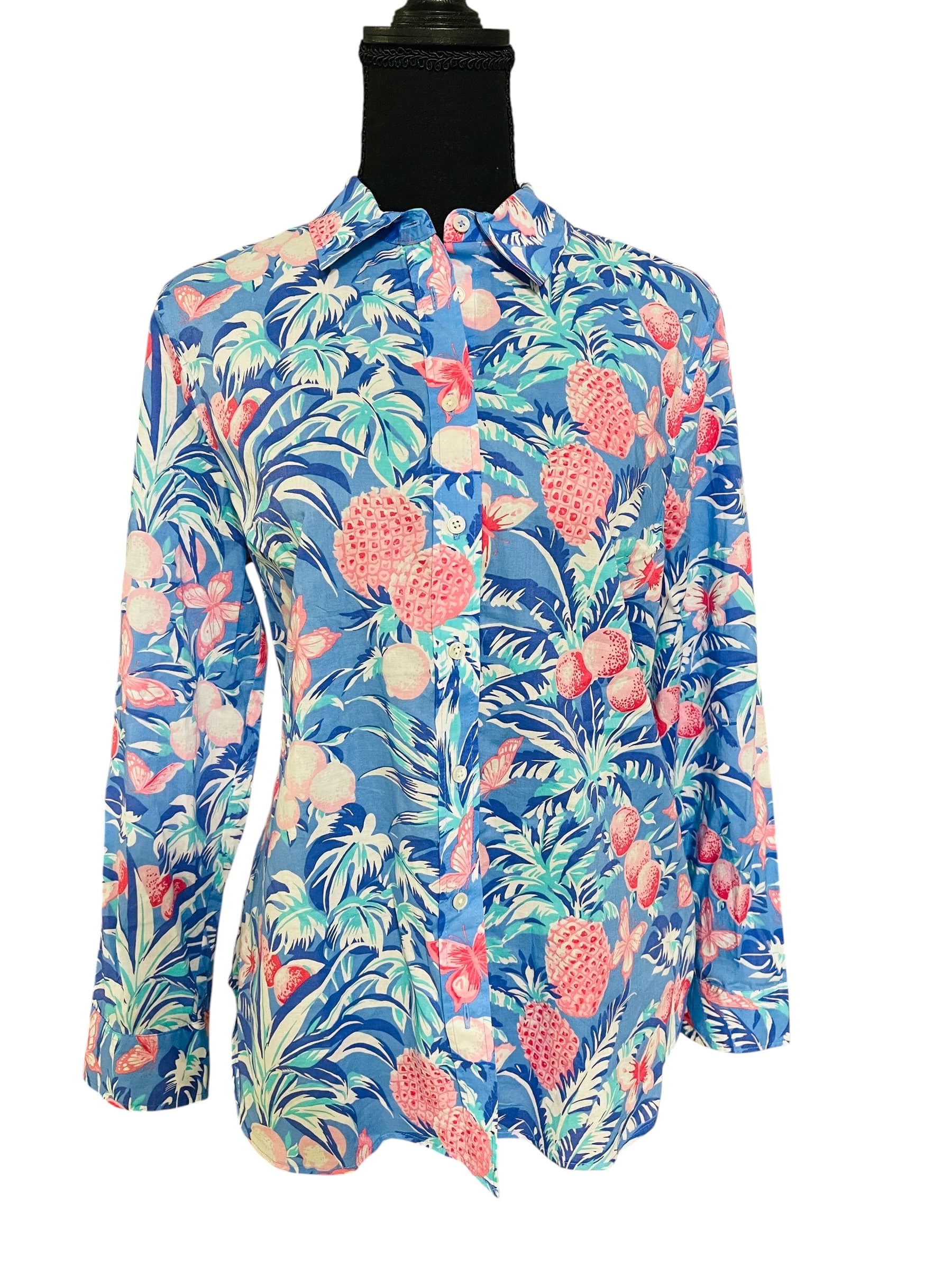 Talbots Tropical Print Long Sleeve Button Down Blouse - Thumbnail 6