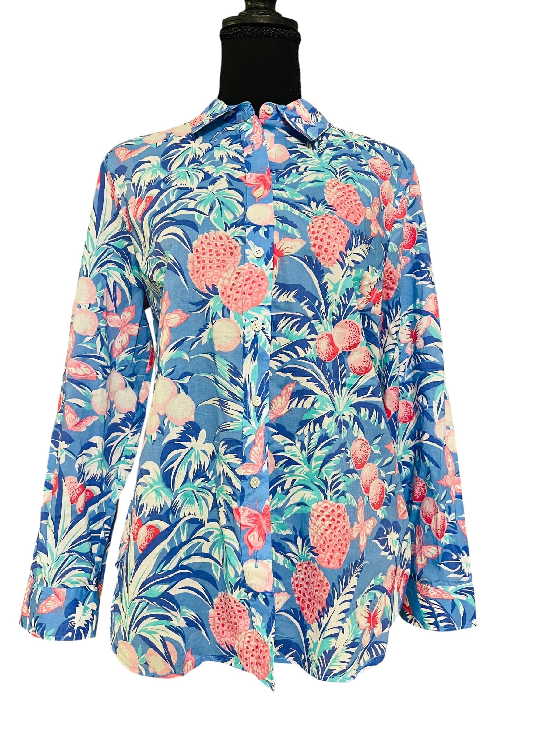 Talbots Tropical Print Long Sleeve Button Down Blouse - Thumbnail 8