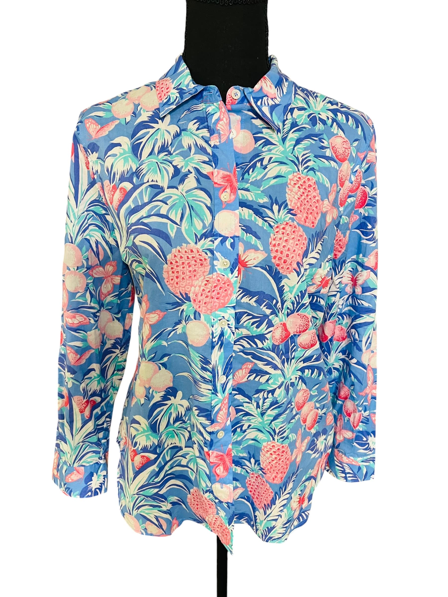 Talbots Tropical Print Long Sleeve Button Down Blouse - Thumbnail 9