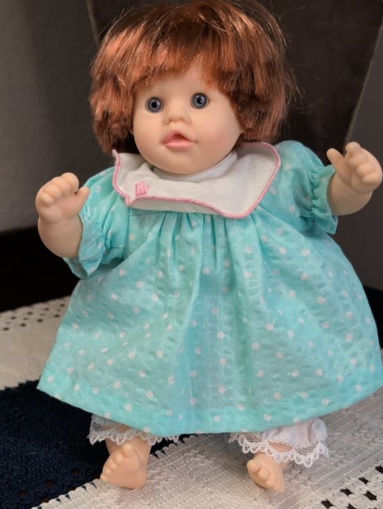 Vintage Dolls By Pauline Baby Doll in Mint Polka Dot Dress Red Hair Blue Eyes - Thumbnail 17
