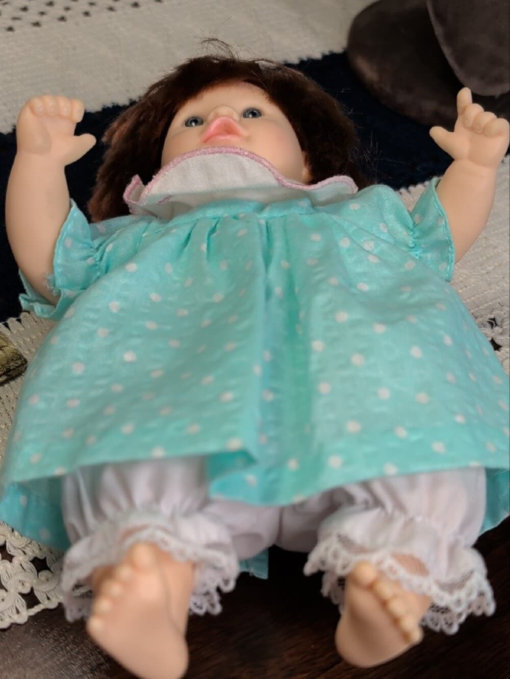 Vintage Dolls By Pauline Baby Doll in Mint Polka Dot Dress Red Hair Blue Eyes - Thumbnail 5