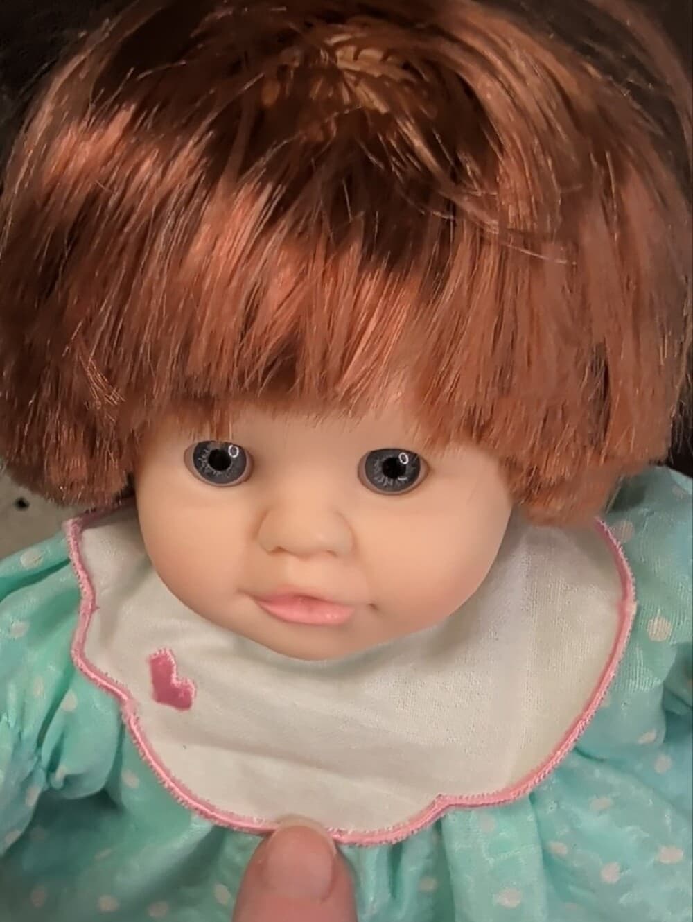 Vintage Dolls By Pauline Baby Doll in Mint Polka Dot Dress Red Hair Blue Eyes - Thumbnail 2