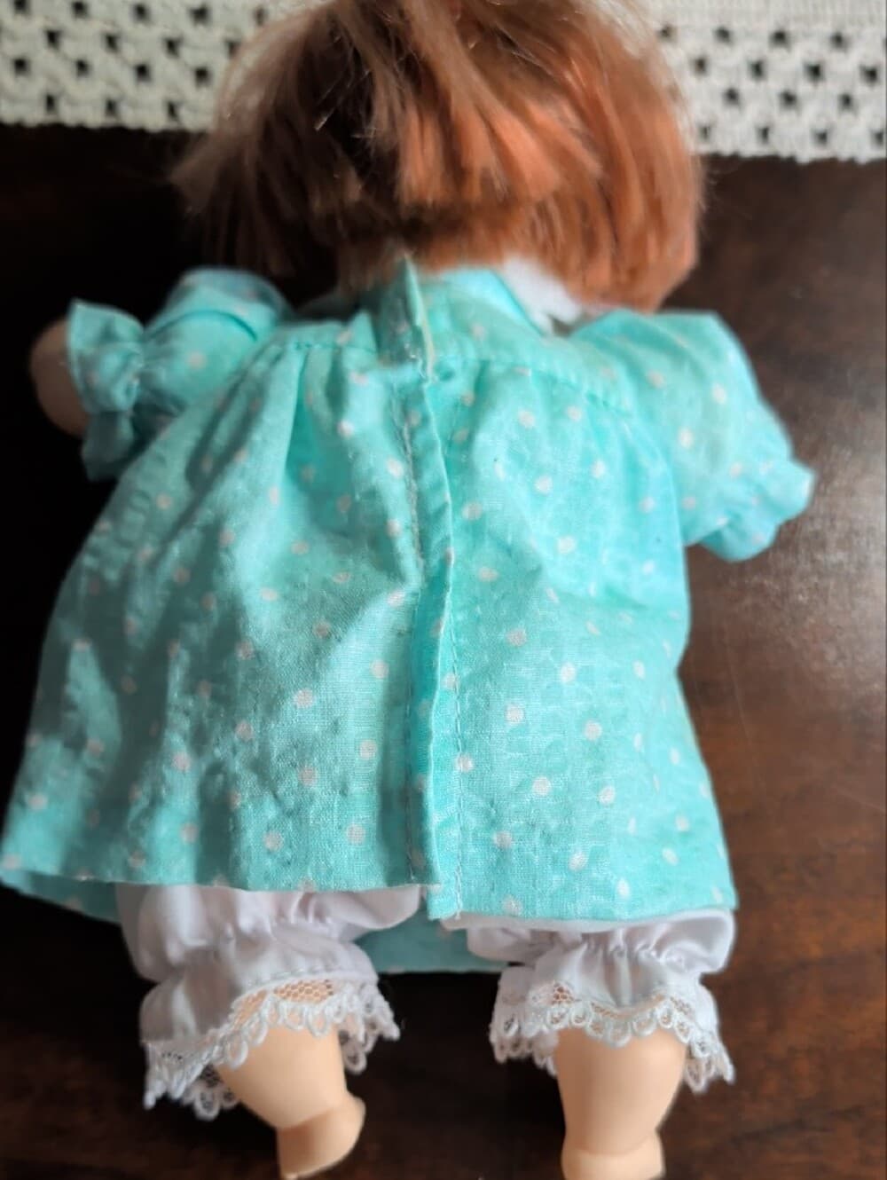 Vintage Dolls By Pauline Baby Doll in Mint Polka Dot Dress Red Hair Blue Eyes - Thumbnail 6