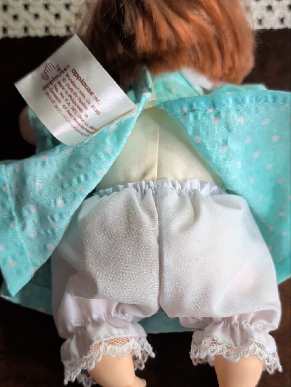 Vintage Dolls By Pauline Baby Doll in Mint Polka Dot Dress Red Hair Blue Eyes - Thumbnail 9