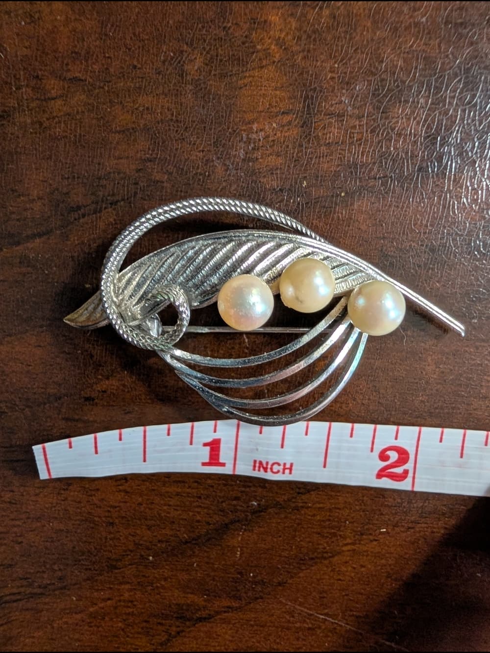 Vintage Pearl Accent Silver-tone Leaf Brooch - Thumbnail 6