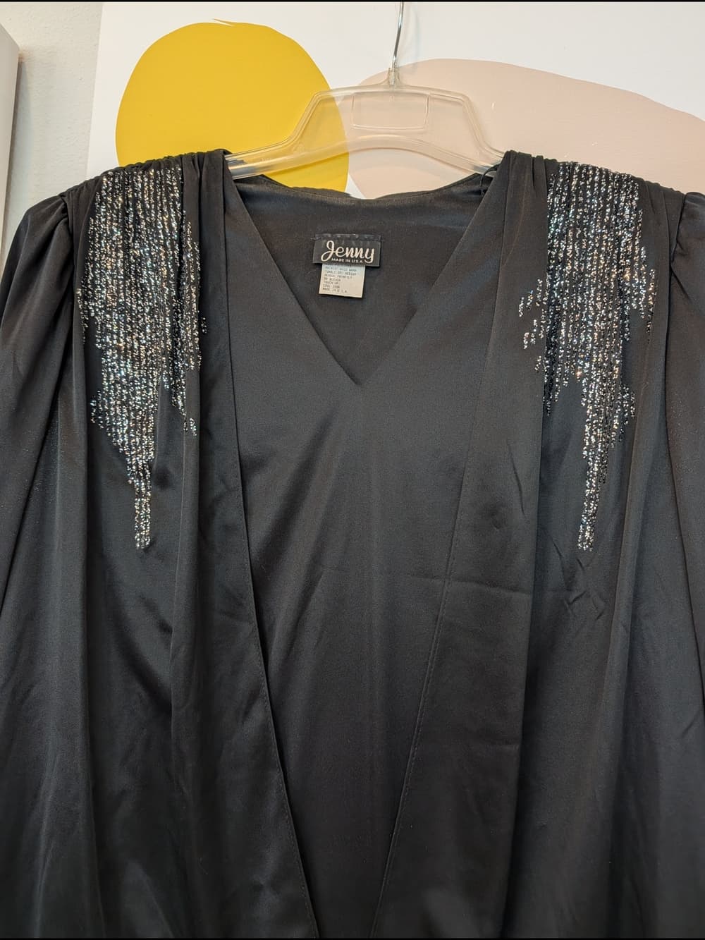 Vintage Jenny Black And Silver V-Neck Cocktail Ruched Waist Dress - Thumbnail 3