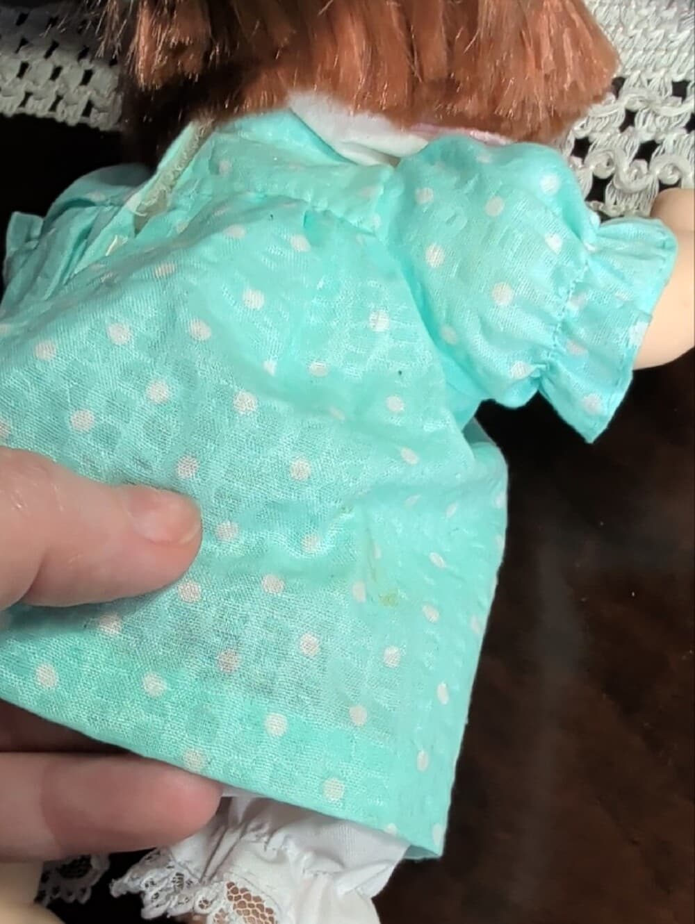 Vintage Dolls By Pauline Baby Doll in Mint Polka Dot Dress Red Hair Blue Eyes - Thumbnail 11