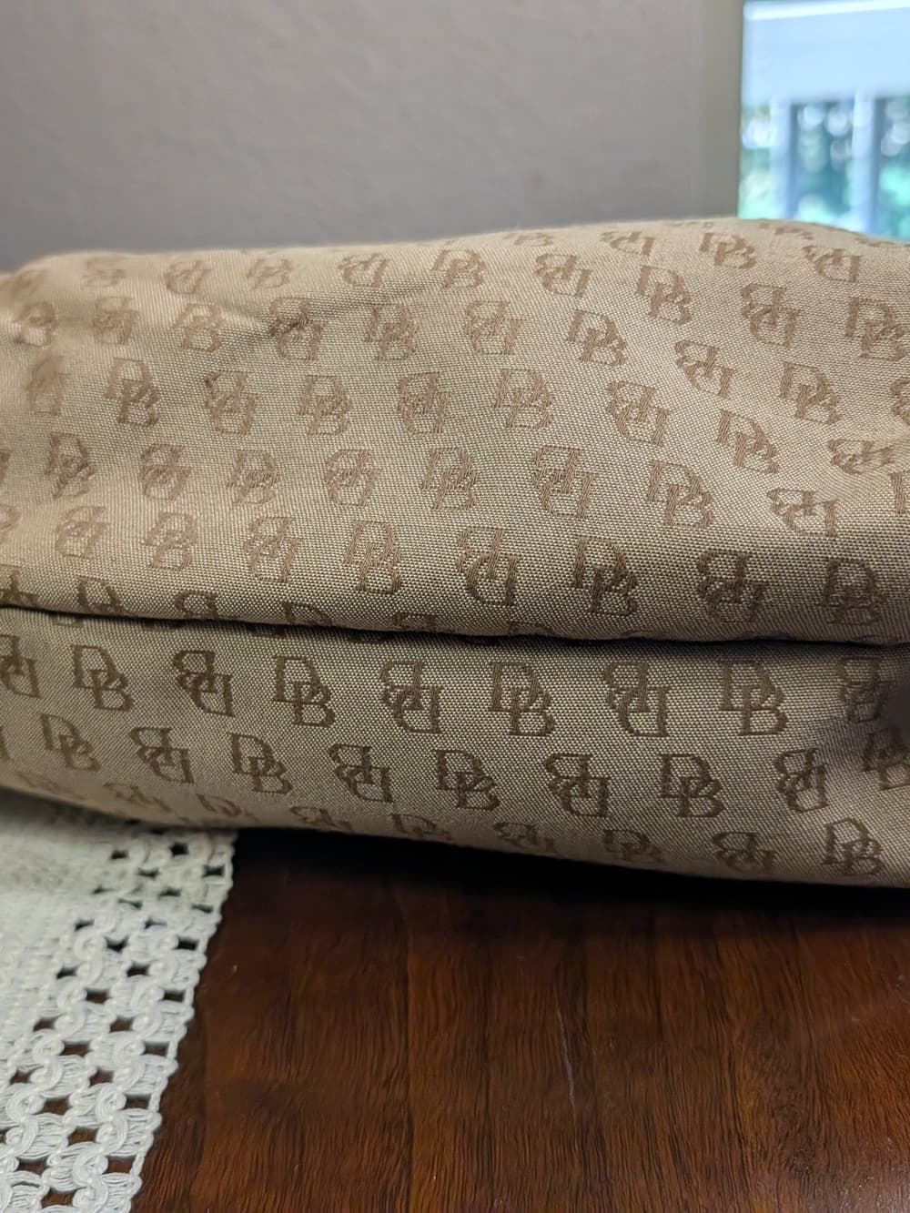 Vintage Dooney & Bourke Beige Brown Logo Canvas And Leather Shoulder Bag - Thumbnail 5
