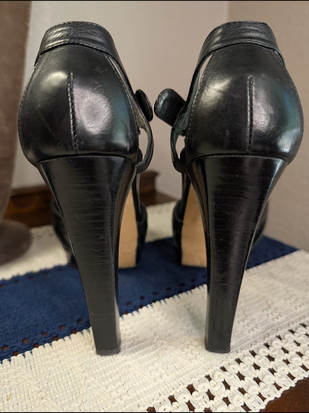Stuart Weitzman Black Leather Crisscross Strappy Slingback Platform High Heels - Thumbnail 7
