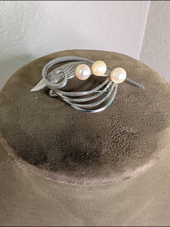 Vintage Pearl Accent Silver-tone Leaf Brooch - Thumbnail 8