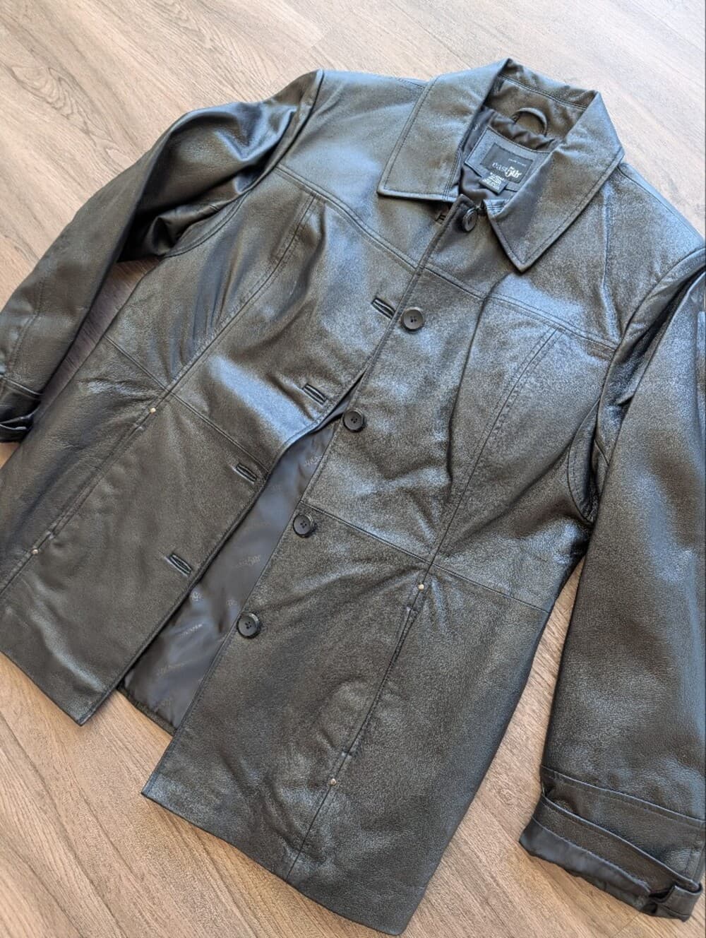 Vintage East 5th Black Leather Button Up Jacket - Thumbnail 2