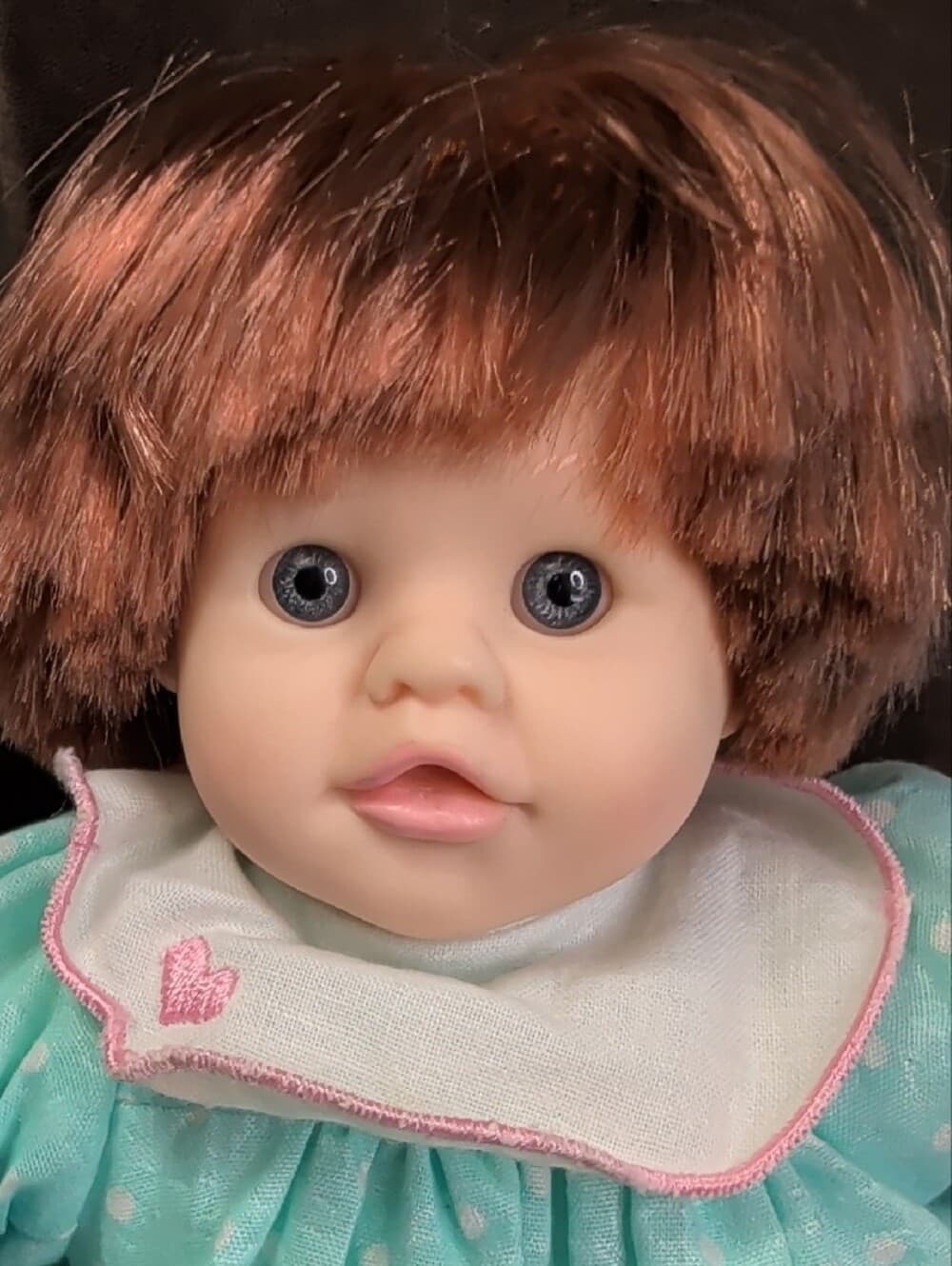 Vintage Dolls By Pauline Baby Doll in Mint Polka Dot Dress Red Hair Blue Eyes - Thumbnail 3