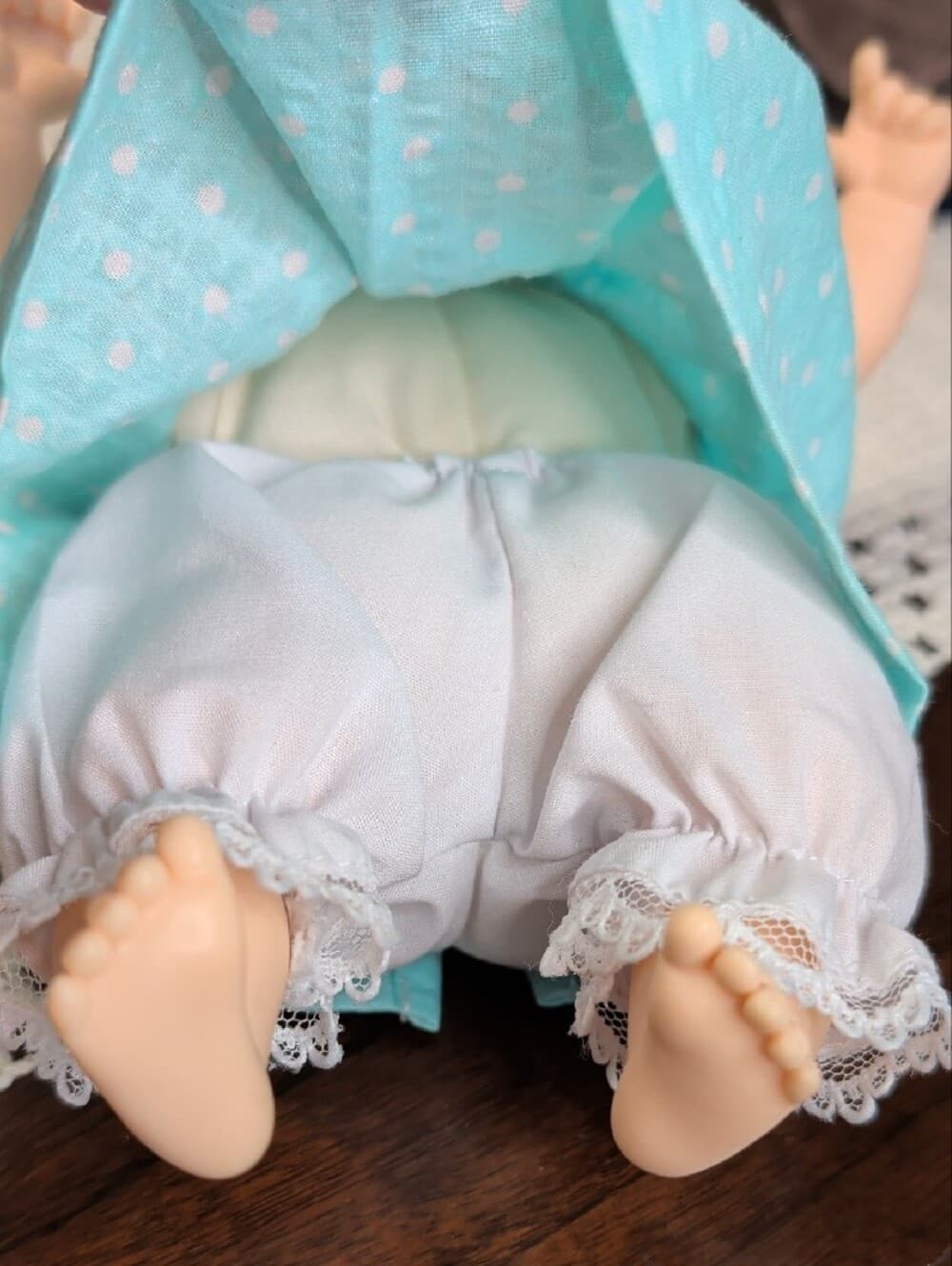 Vintage Dolls By Pauline Baby Doll in Mint Polka Dot Dress Red Hair Blue Eyes - Thumbnail 4