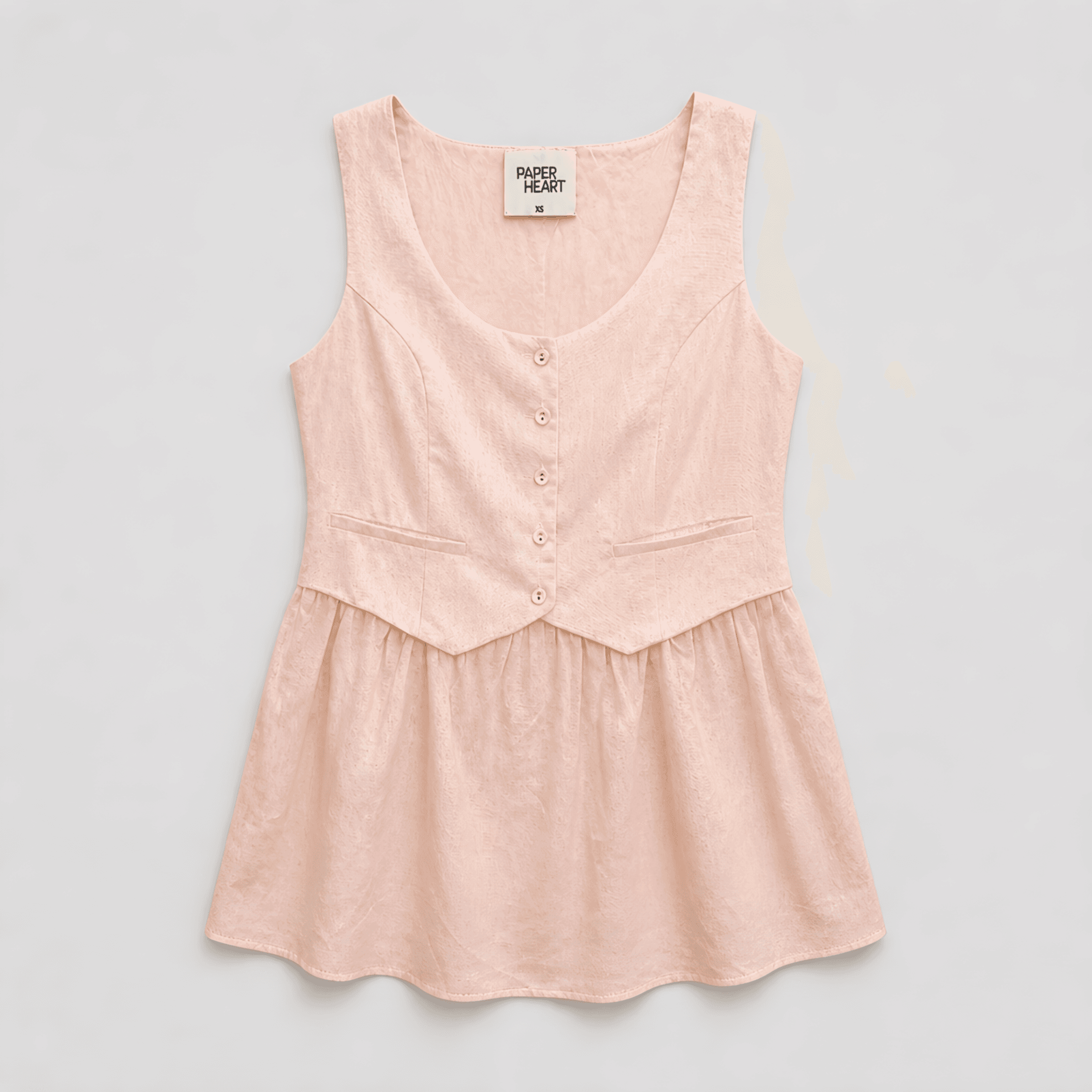 Paper Heart Peach Sleeveless Button Front Waistcoat Style Mini Dress XS