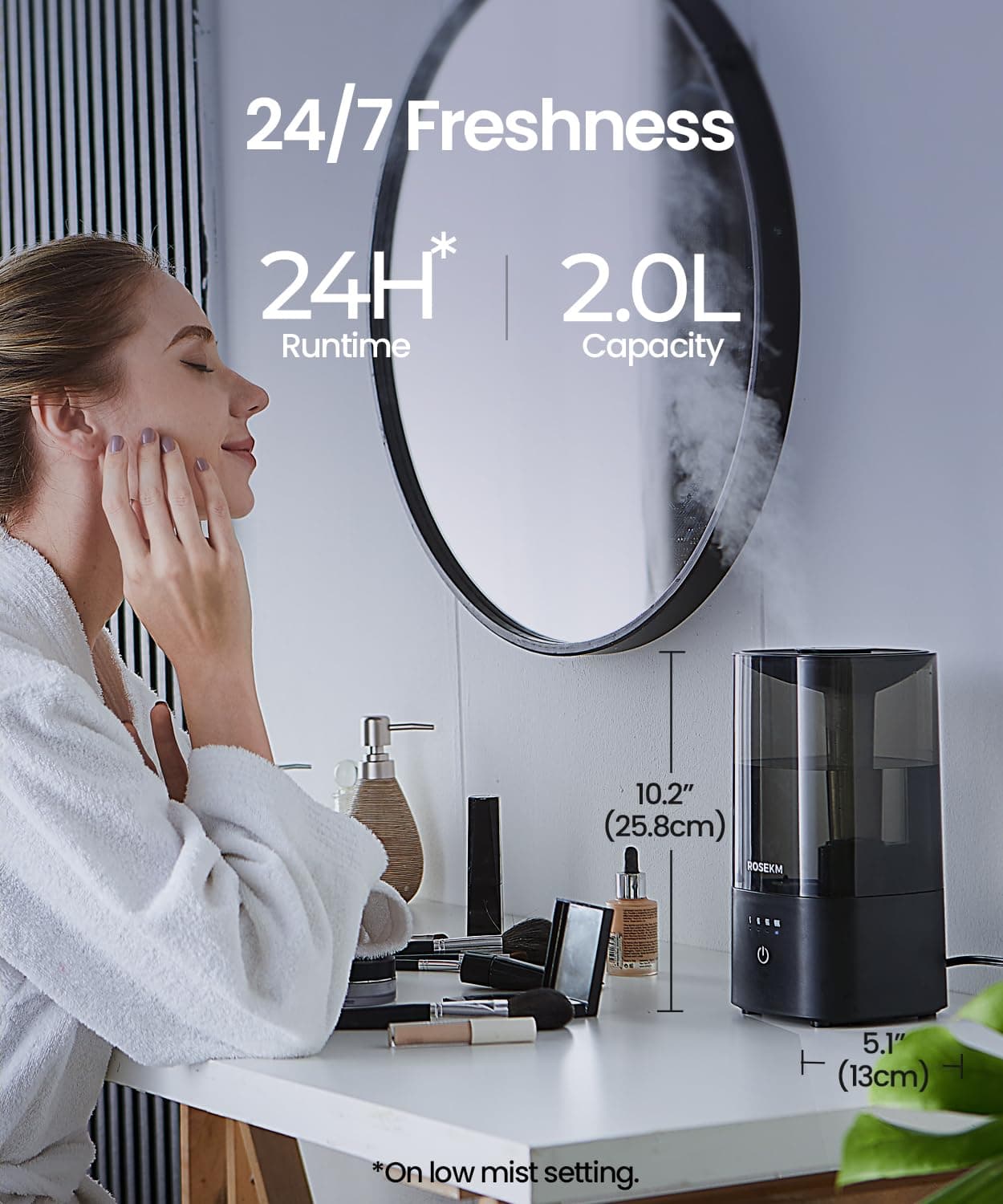 Humidifiers for Bedroom, 2.0L Cool Mist Humidifier for Home Plant and Baby Nursery, Quiet Ultrasonic Humidifier with 360° Nozzle, Auto Shut-Off, Filterless, Black - Thumbnail 8