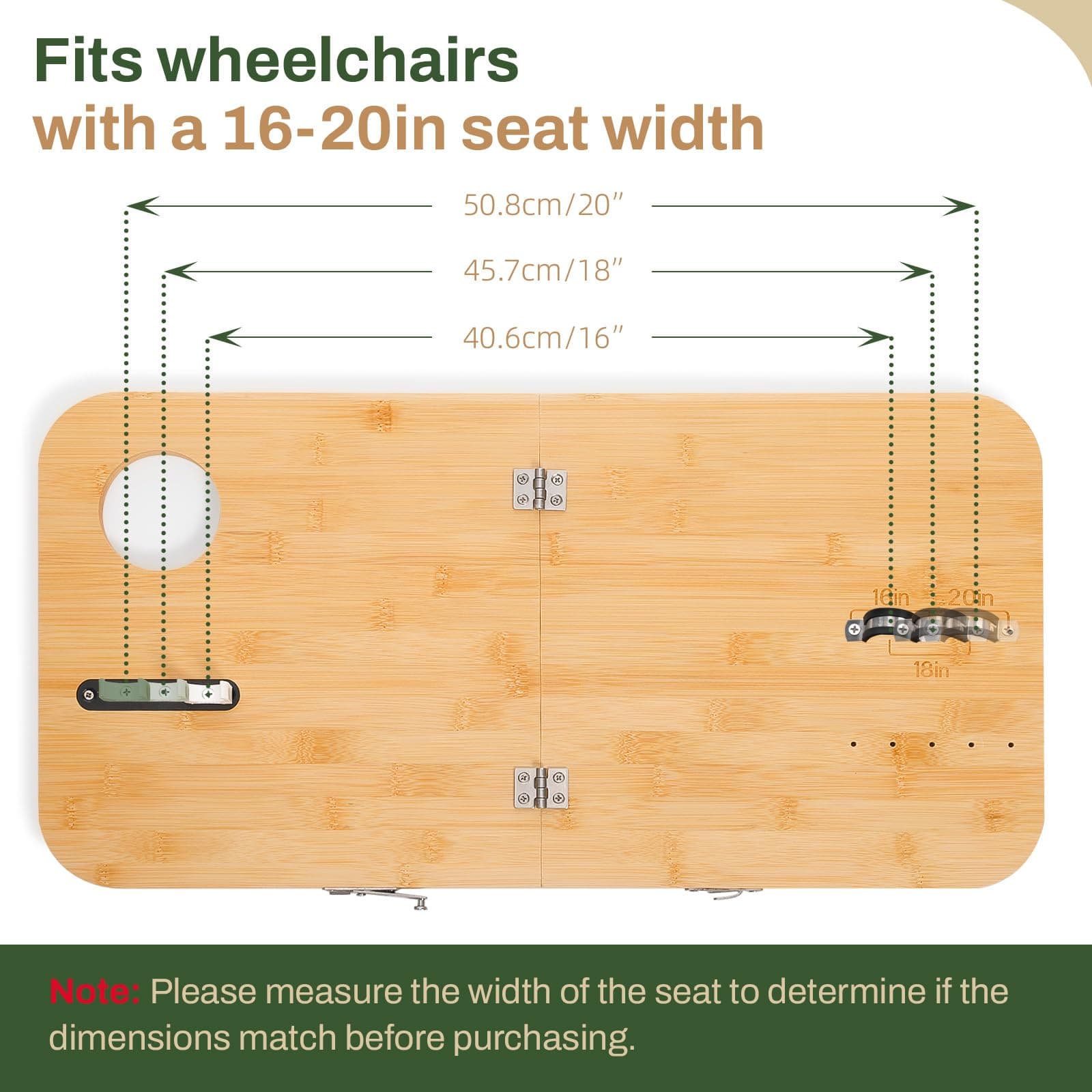 TYYIHUA Foldable Wheelchair Tray Table with Cup Holders for Adults, Seniors, Removable Wheelchair Lap Desk for Eating Reading Resting, Nursing Patient, Fits Seat Width 16" - 20", Bamboo Wood - Thumbnail 6