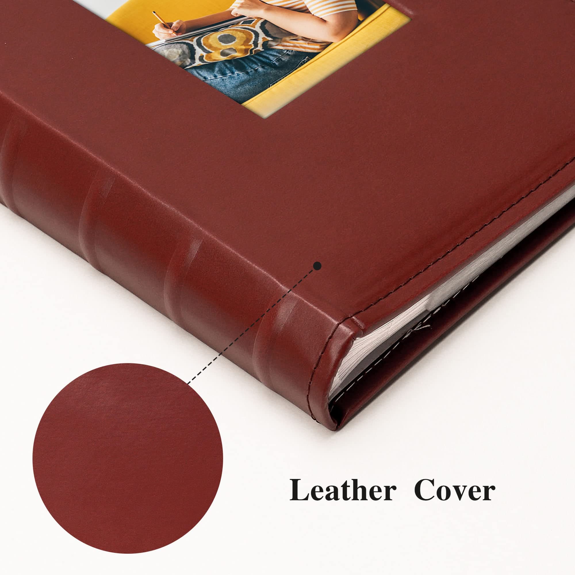 Brown Leather Photo Album with Window Cover - Thumbnail 3