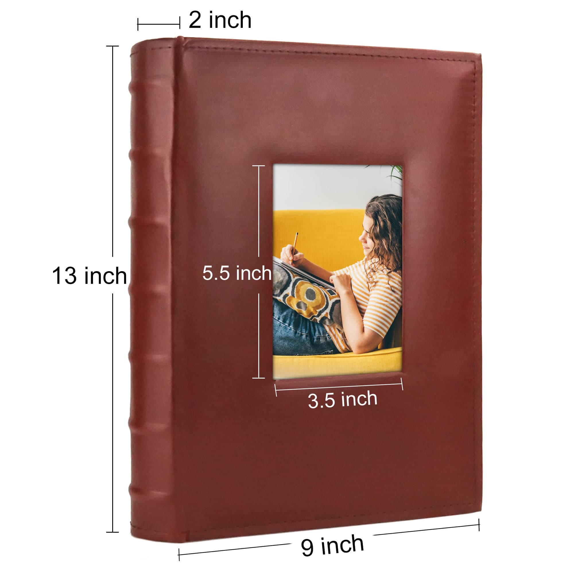 Brown Leather Photo Album with Window Cover - Thumbnail 6