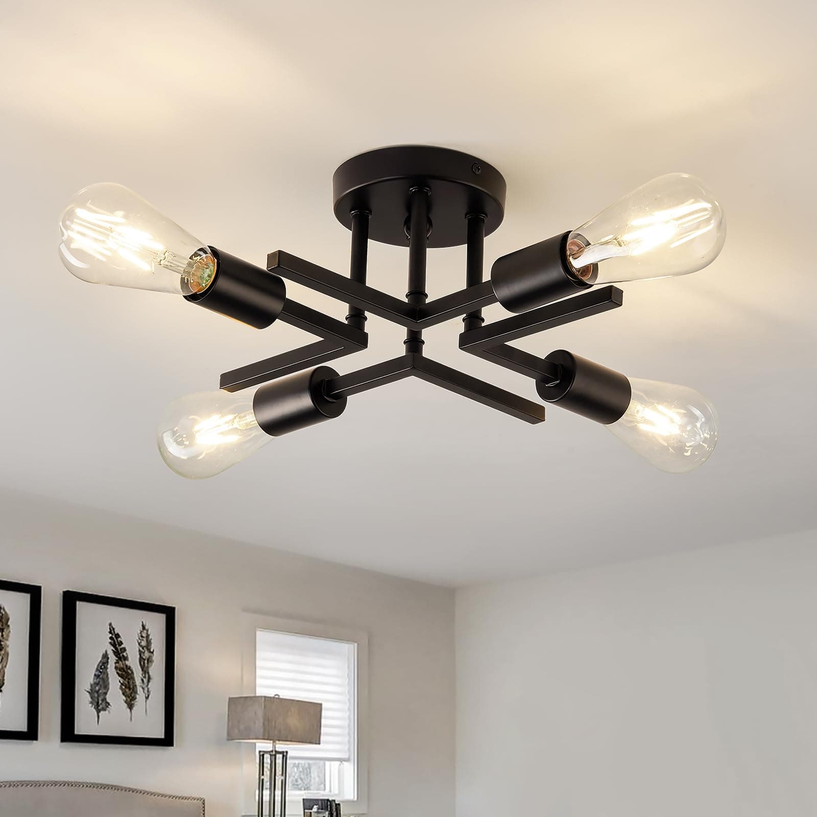 Black Ceiling Light Fixture E26 Base 60W - Thumbnail 2