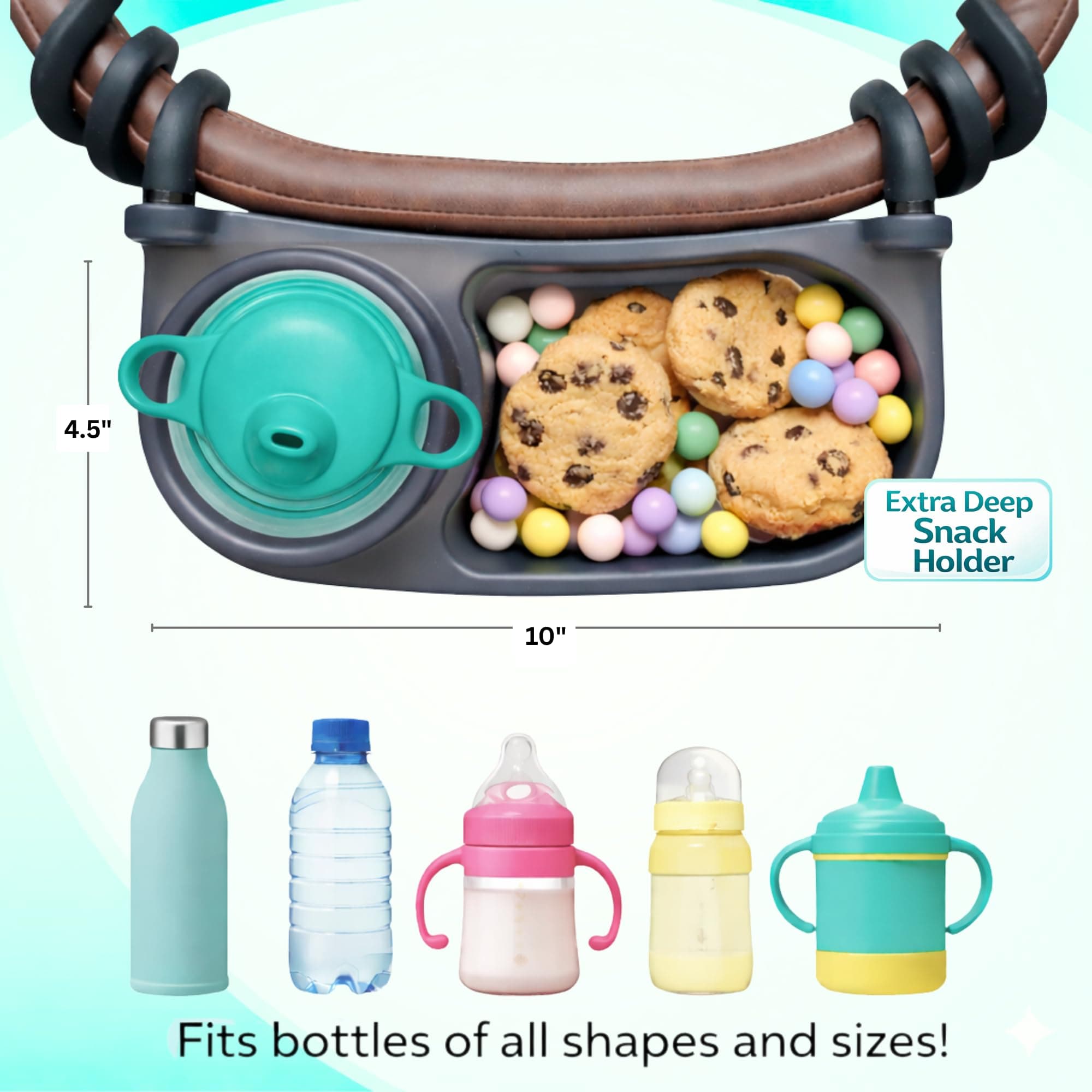 SUniversal Stroller Snack Tray | Compatible With Nuna Mockingbird Bugaboo Uppababy | Stroller Bumper Bar Tray Attachment with Cup Holder | Baby Toddler Disneyland Essentials Stroller Accessories - Thumbnail 2