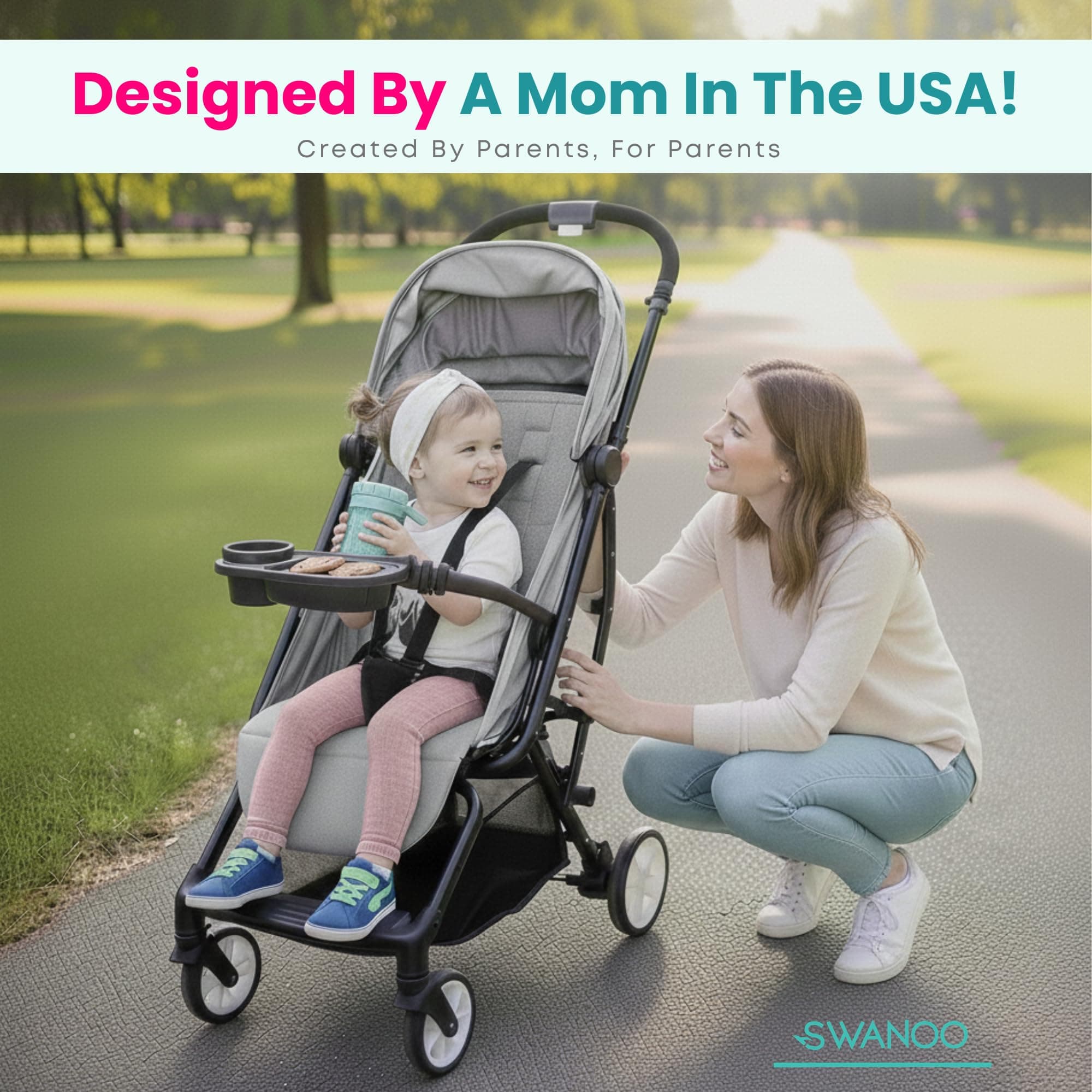 SUniversal Stroller Snack Tray | Compatible With Nuna Mockingbird Bugaboo Uppababy | Stroller Bumper Bar Tray Attachment with Cup Holder | Baby Toddler Disneyland Essentials Stroller Accessories - Thumbnail 4
