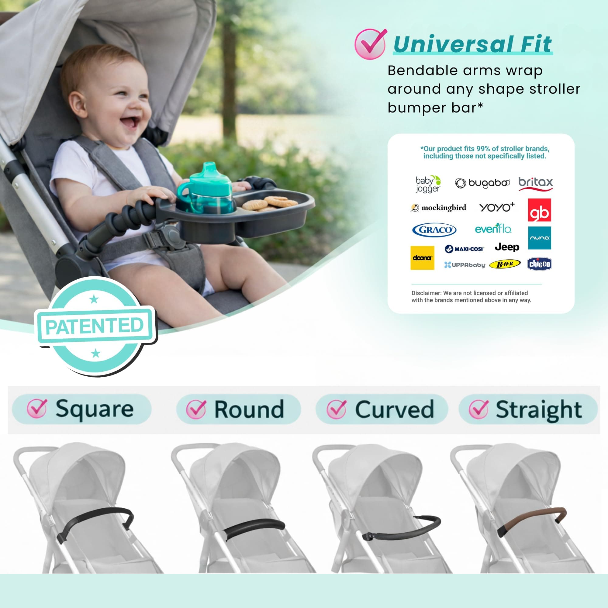 SUniversal Stroller Snack Tray | Compatible With Nuna Mockingbird Bugaboo Uppababy | Stroller Bumper Bar Tray Attachment with Cup Holder | Baby Toddler Disneyland Essentials Stroller Accessories - Thumbnail 6