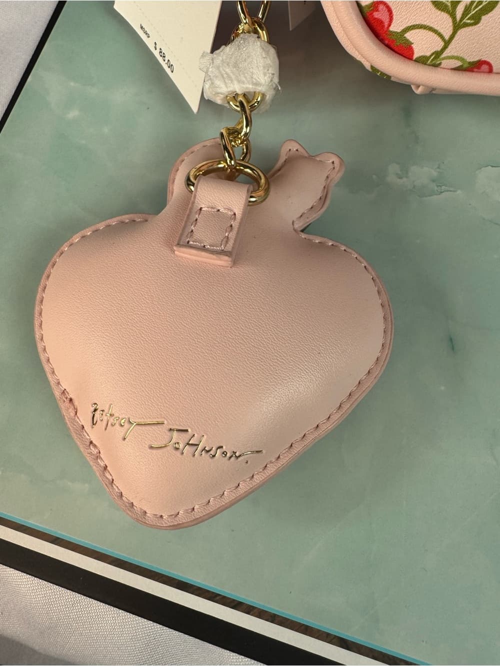 ★ Betsy Johnson Cherry Print Shoulder Bag Heart Charm Pink Purse NWT - Thumbnail 4