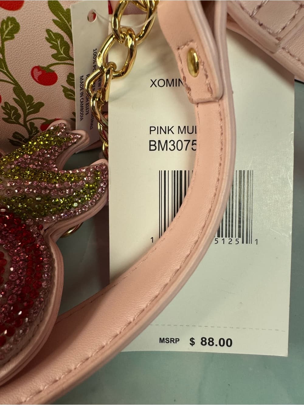 ★ Betsy Johnson Cherry Print Shoulder Bag Heart Charm Pink Purse NWT - Thumbnail 2
