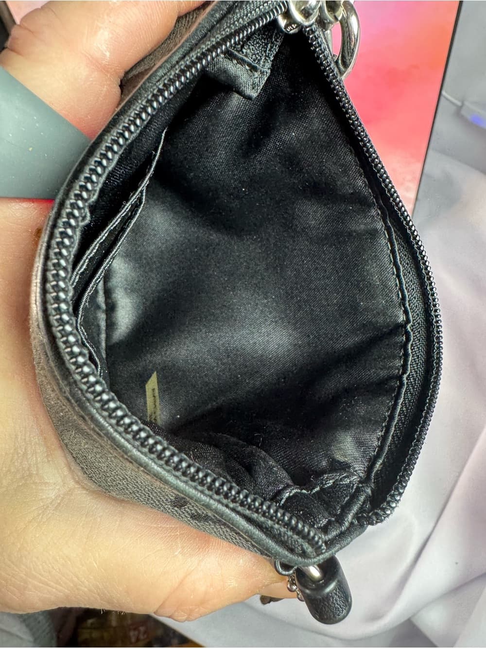★Coach Black Signature Wristlet Zip Pouch Mini Clutch Handbag - Thumbnail 6