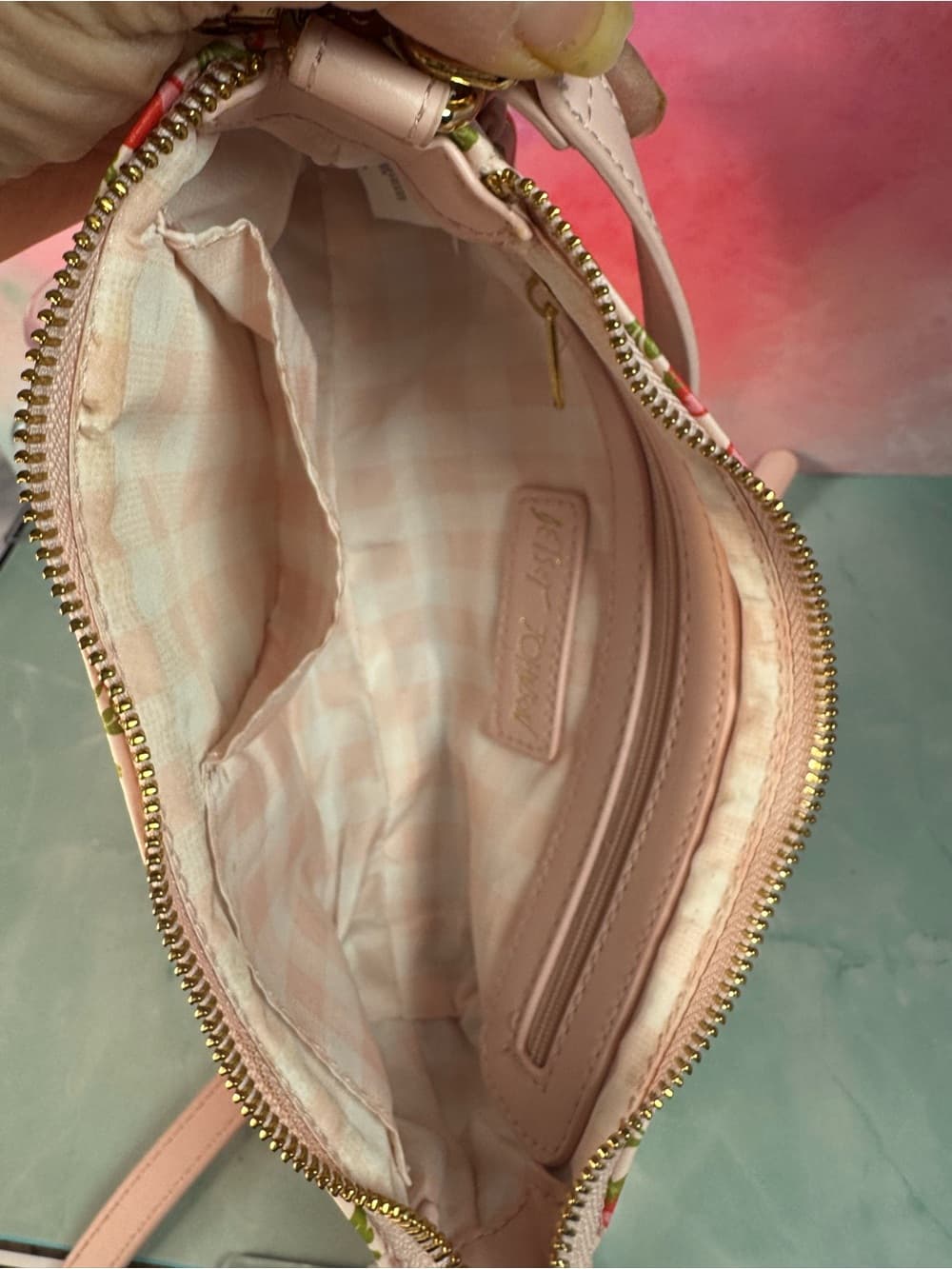 ★ Betsy Johnson Cherry Print Shoulder Bag Heart Charm Pink Purse NWT - Thumbnail 6