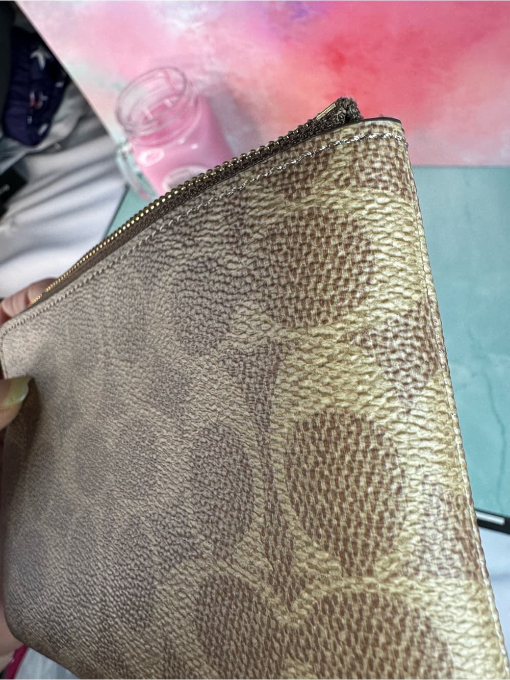 ★ Coach Signature Wristlet Brown Tan Monogram Zip Pouch Clutch - Thumbnail 10