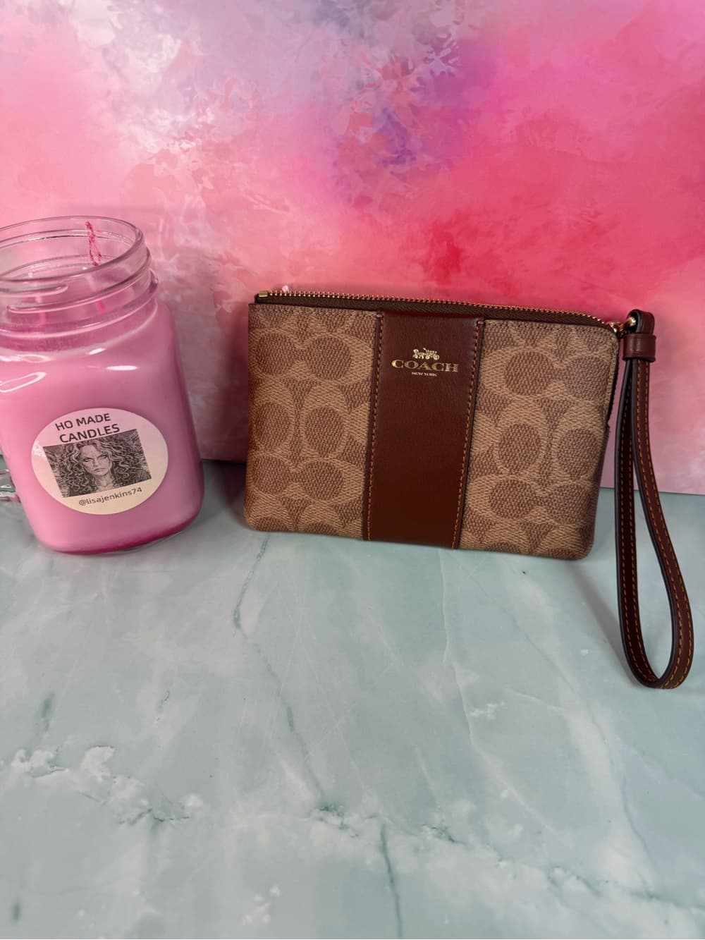 ★ Coach Signature Wristlet Brown Tan Monogram Zip Pouch Clutch - Thumbnail 7