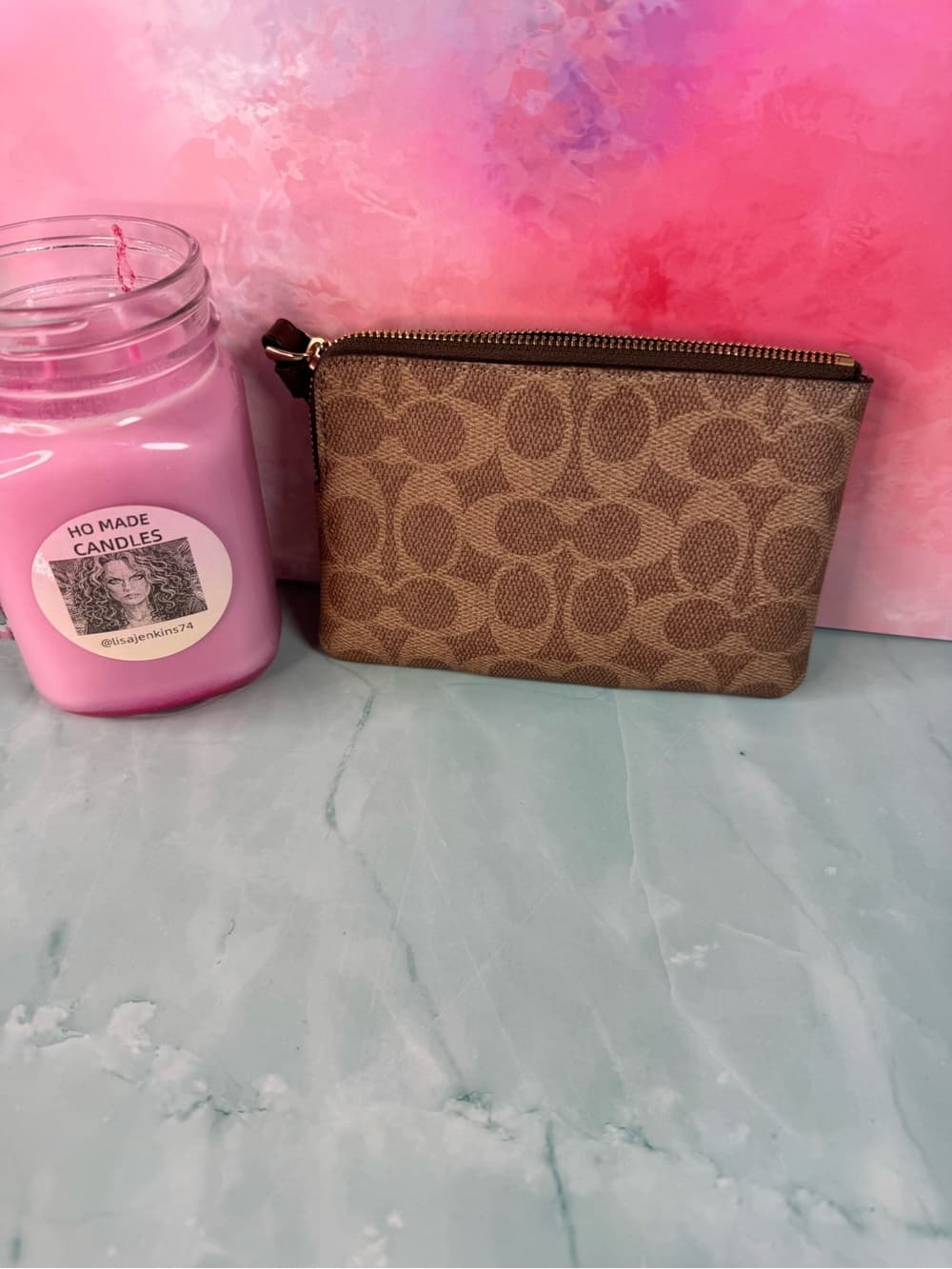 ★ Coach Signature Wristlet Brown Tan Monogram Zip Pouch Clutch - Thumbnail 8