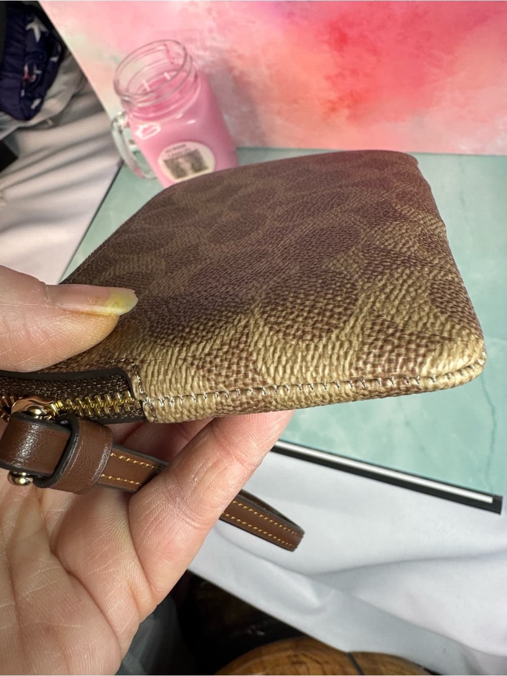 ★ Coach Signature Wristlet Brown Tan Monogram Zip Pouch Clutch - Thumbnail 9