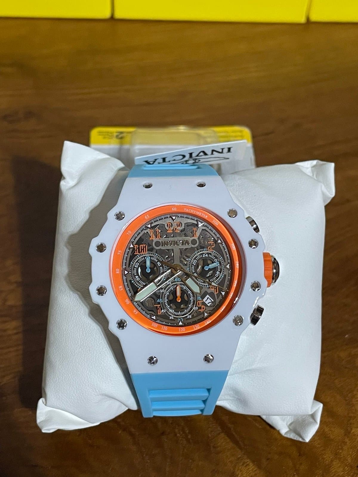 Invicta Racing Vaulthan Men’s Watch 44mm Orange Light Blue Dial 69665