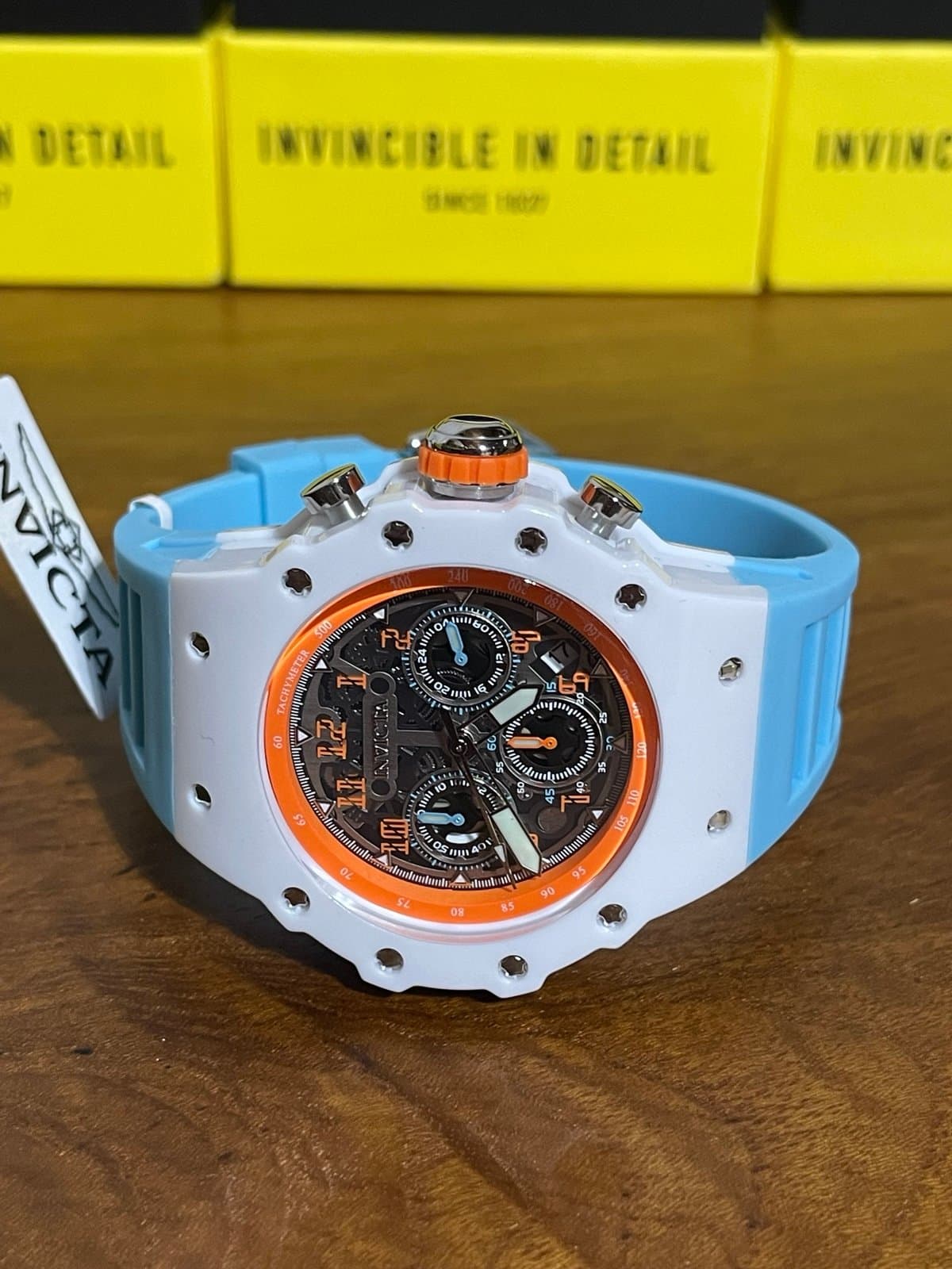 Invicta Racing Vaulthan Men’s Watch 44mm Orange Light Blue Dial 69665 - Thumbnail 3