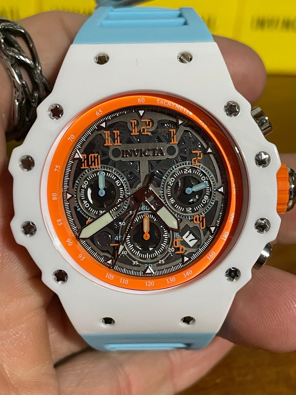 Invicta Racing Vaulthan Men’s Watch 44mm Orange Light Blue Dial 69665 - Thumbnail 2