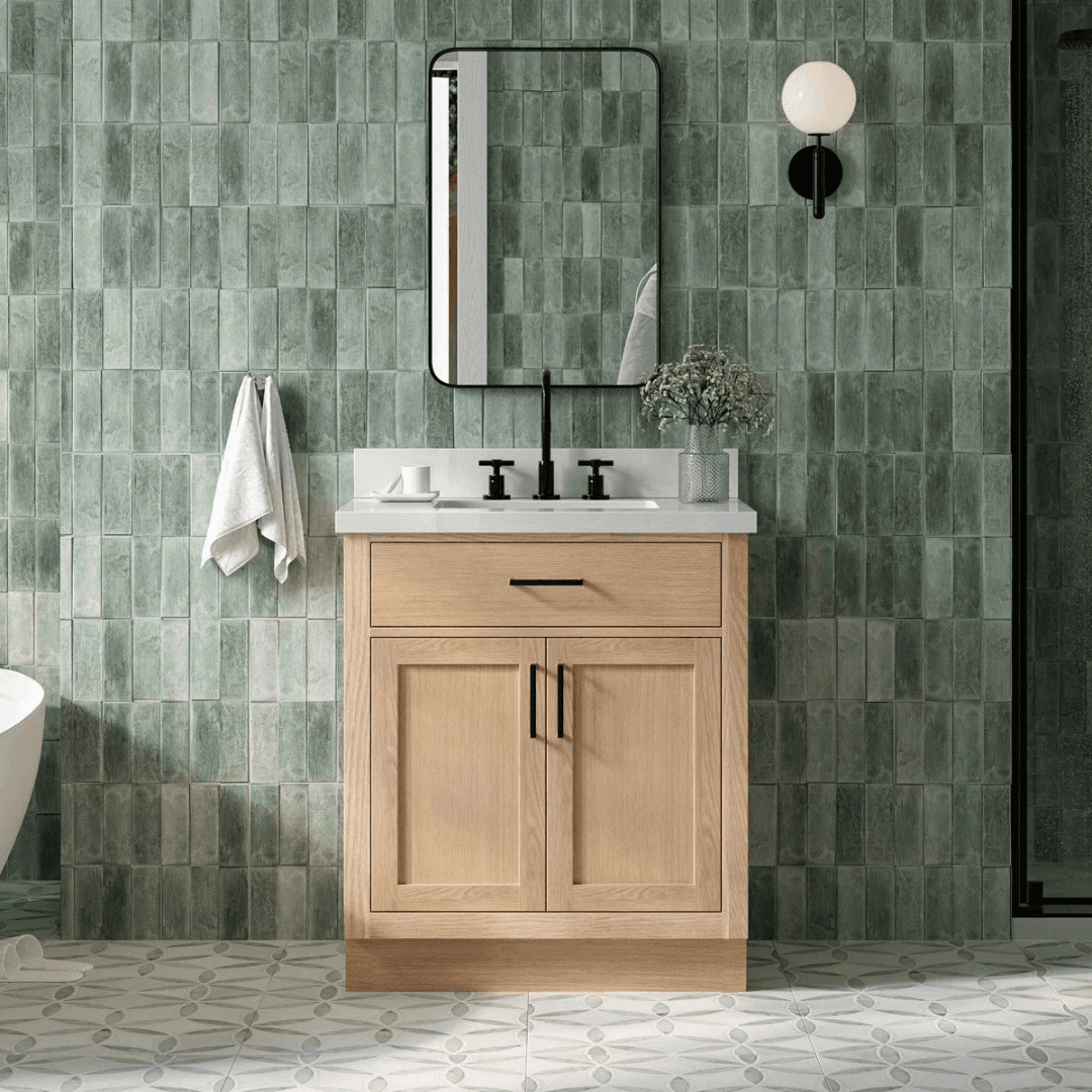 Hokku Designs Thornaby Solid Wood Single Bathroom Vanity with Quartz Top