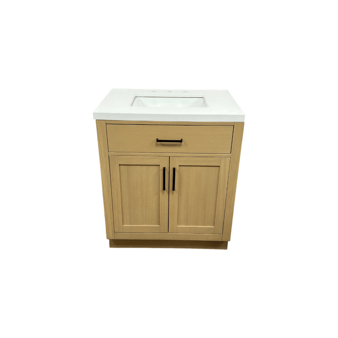 Hokku Designs Thornaby Solid Wood Single Bathroom Vanity with Quartz Top - Thumbnail 2