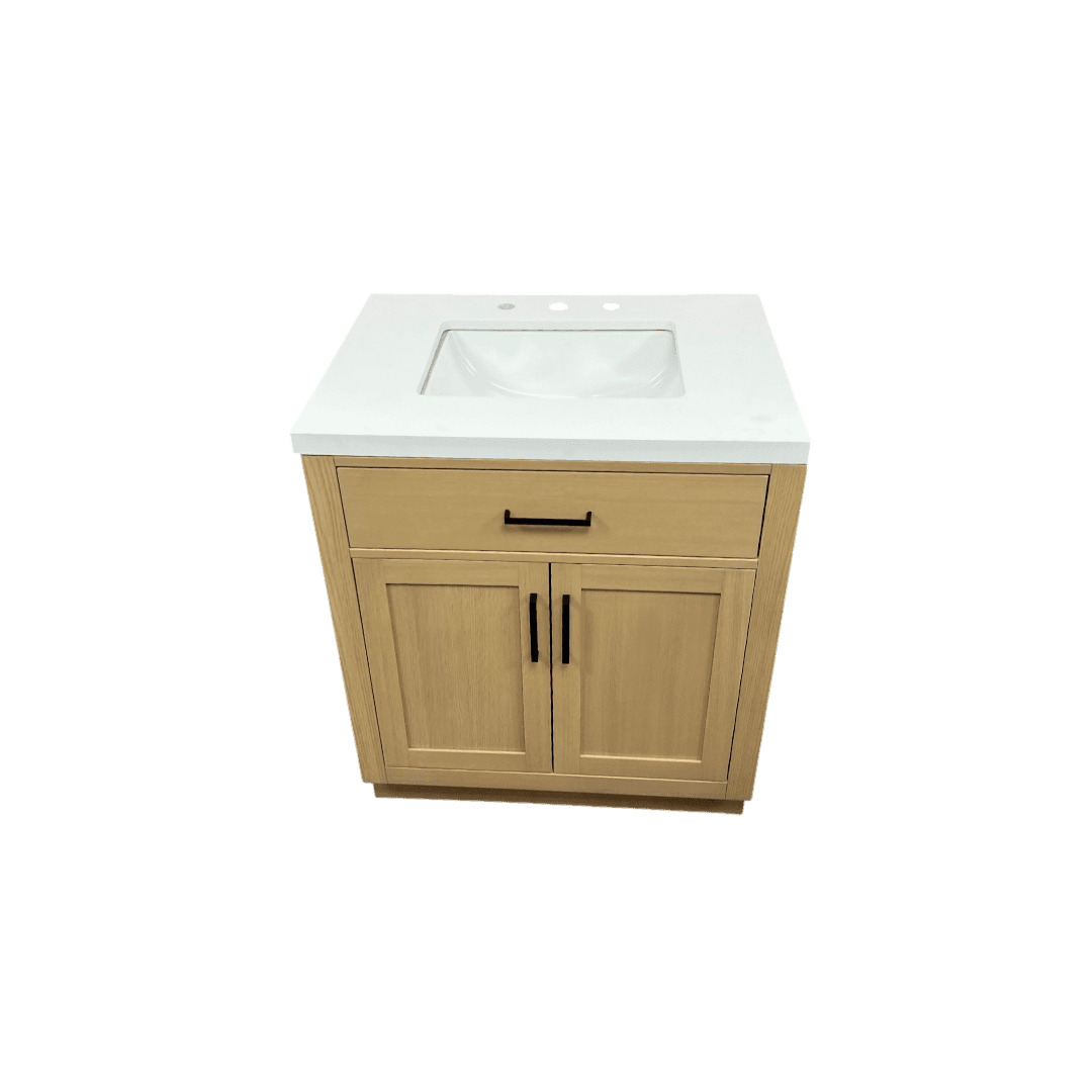 Hokku Designs Thornaby Solid Wood Single Bathroom Vanity with Quartz Top - Thumbnail 3