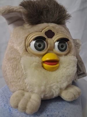 Vintage Beanbag Furby Buddies Beanie Original 1999 Tiger ‘Bear’ Cream Grey eyes - Thumbnail 5
