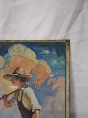 Vintage 1990 Coca-Cola Tin Sign NC Wyeth Boy Walking Dog Fishing Pole 14" x 8.5" - Thumbnail 2