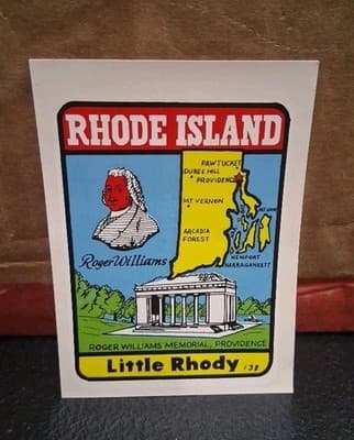 Vintage RHODE ISLAND Little Rhody State Map Cities Travel Souvenir Vinyl Decal