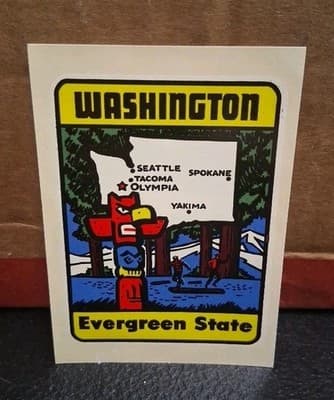 WASHINGTON EVERGREEN STATE ~ VINTAGE 60'S BAXTER LANE WINDOW DECAL STICKER #146
