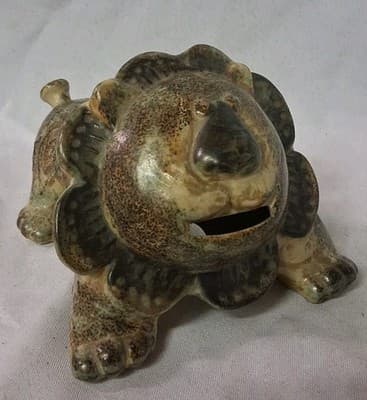 Vintage OMC Otagiri Pottery Lion Coin Bank Japan Speckled Brown Orange See Pics