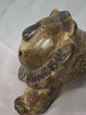 Vintage OMC Otagiri Pottery Lion Coin Bank Japan Speckled Brown Orange See Pics - Thumbnail 7
