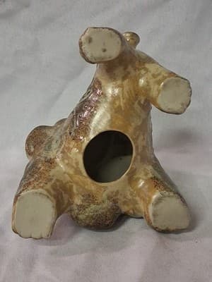 Vintage OMC Otagiri Pottery Lion Coin Bank Japan Speckled Brown Orange See Pics - Thumbnail 9