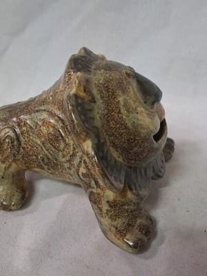 Vintage OMC Otagiri Pottery Lion Coin Bank Japan Speckled Brown Orange See Pics - Thumbnail 3